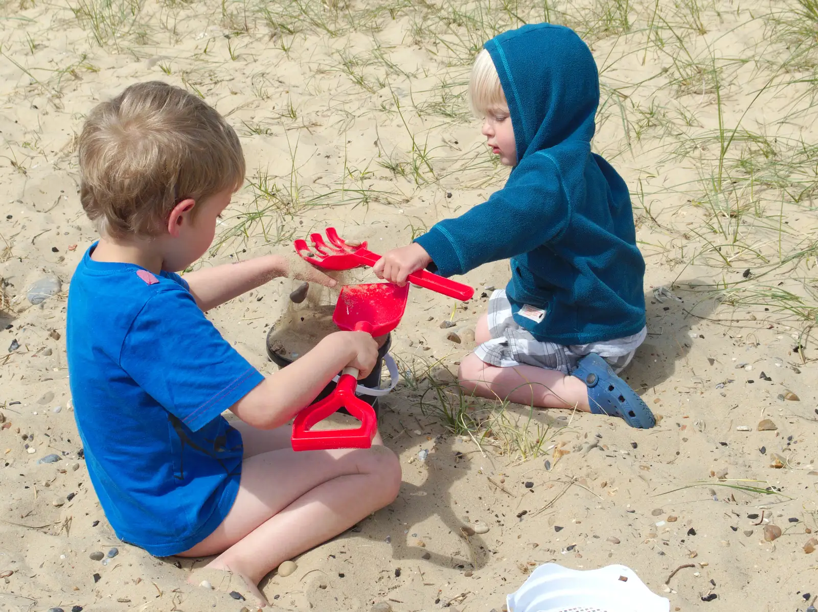 Fred and Harry make sandcastles, from Life's A Windy Beach, Walberswick, Suffolk - 5th May 2014