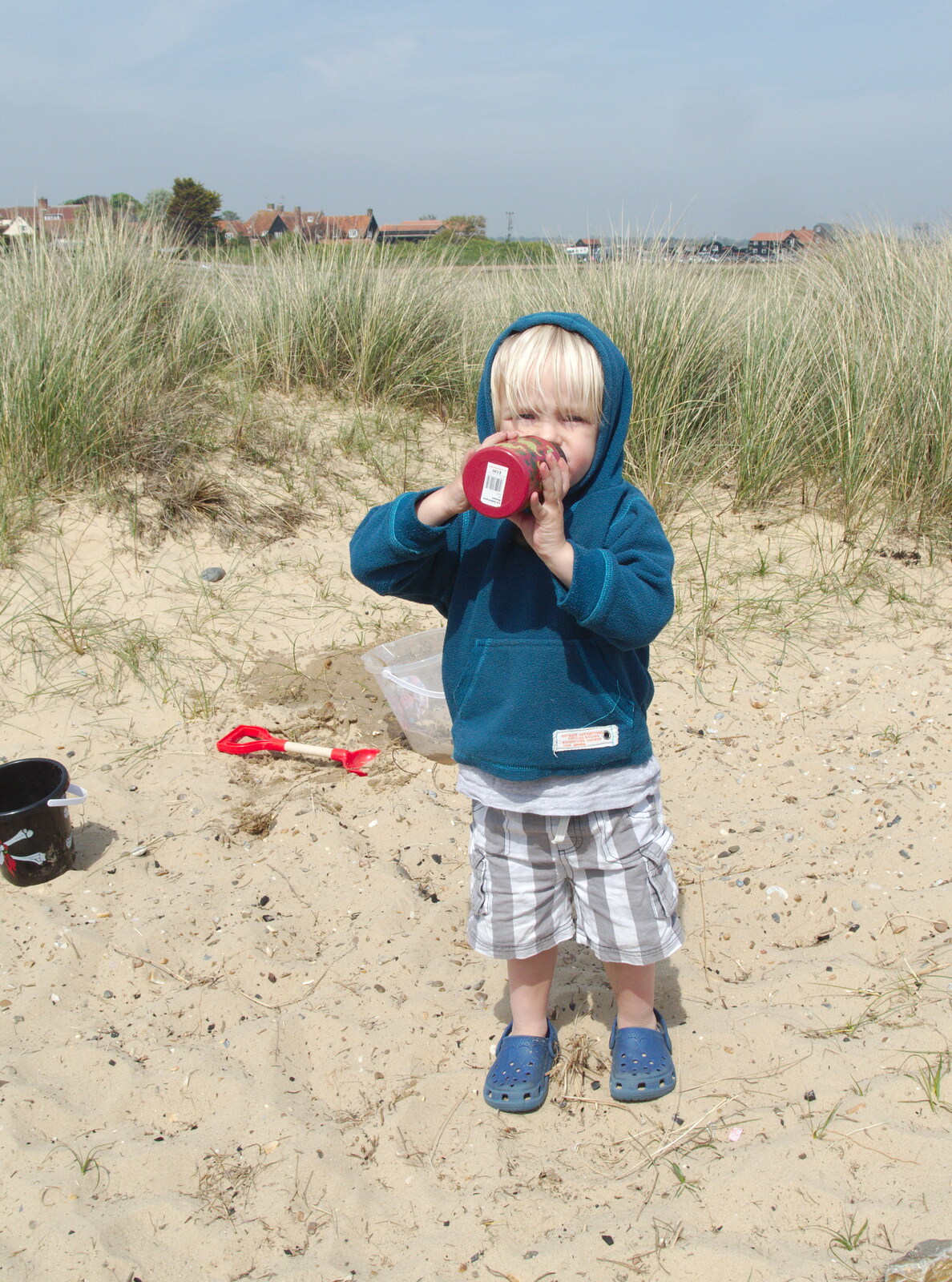 Harry has a drink from Life's A Windy Beach, Walberswick, Suffolk - 5th May 2014