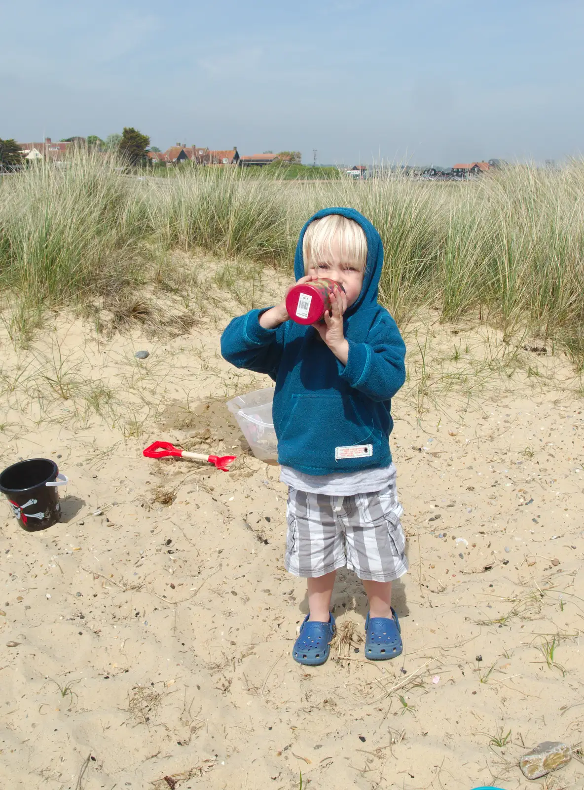 Harry has a drink, from Life's A Windy Beach, Walberswick, Suffolk - 5th May 2014