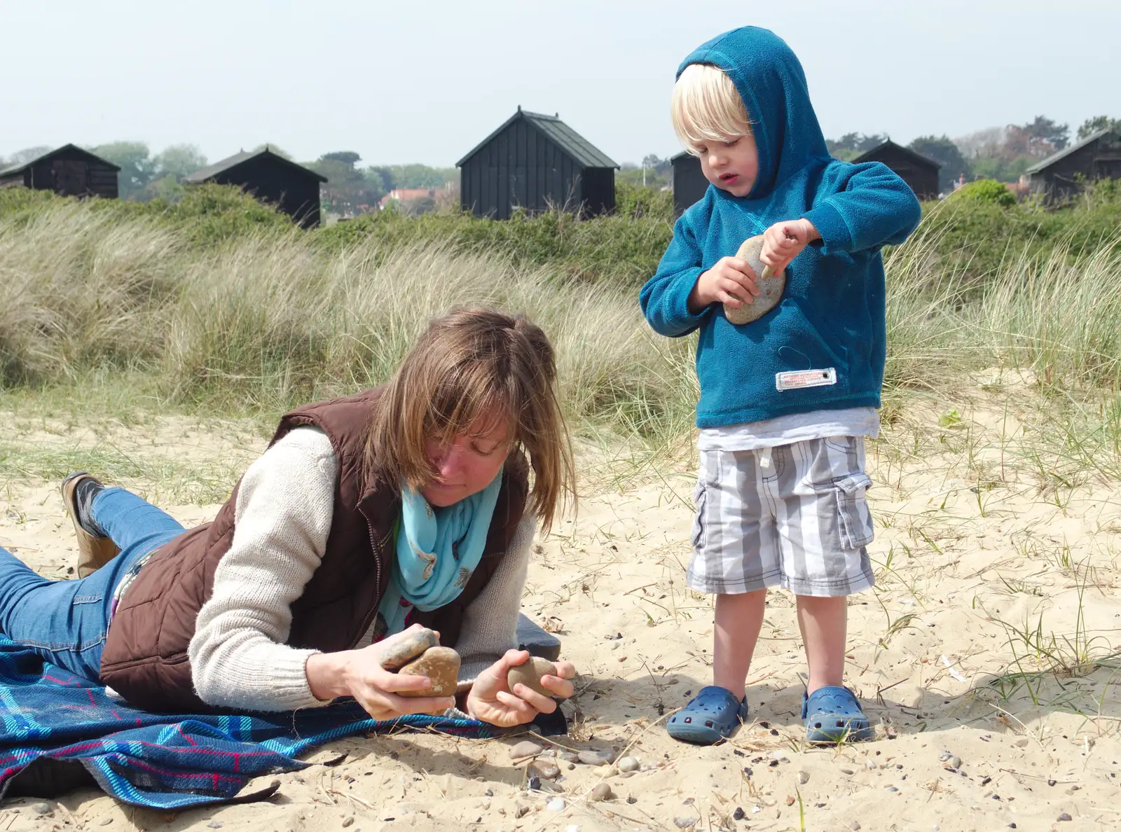 Martina's got some stones, from Life's A Windy Beach, Walberswick, Suffolk - 5th May 2014