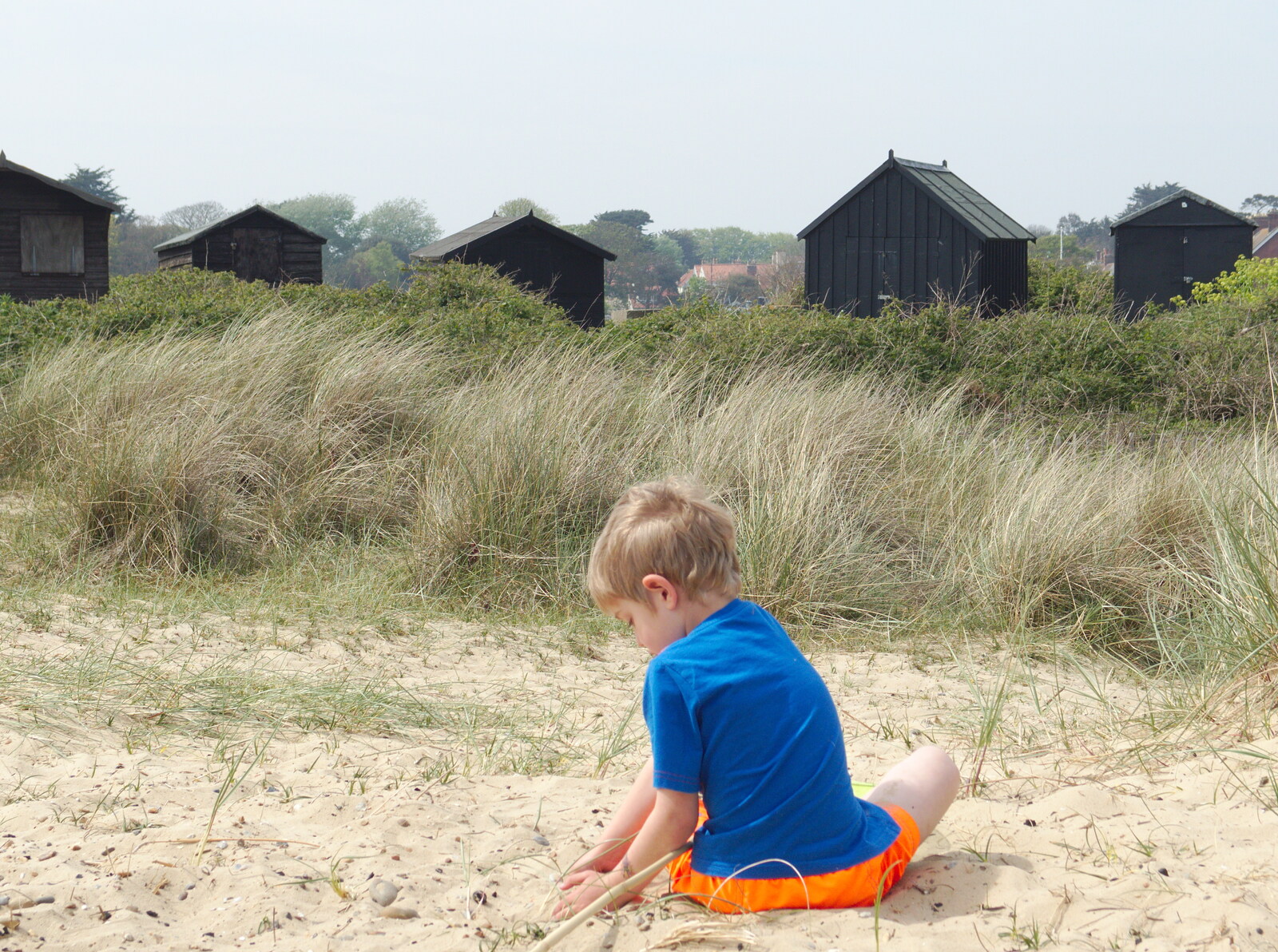 Fred makes a sand pile from Life's A Windy Beach, Walberswick, Suffolk - 5th May 2014