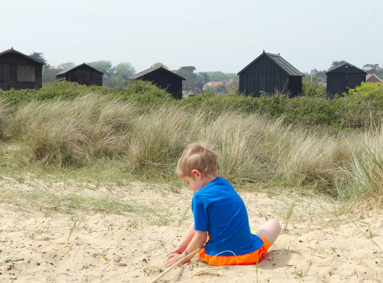 Fred makes a sand pile, from Life's A Windy Beach, Walberswick, Suffolk - 5th May 2014