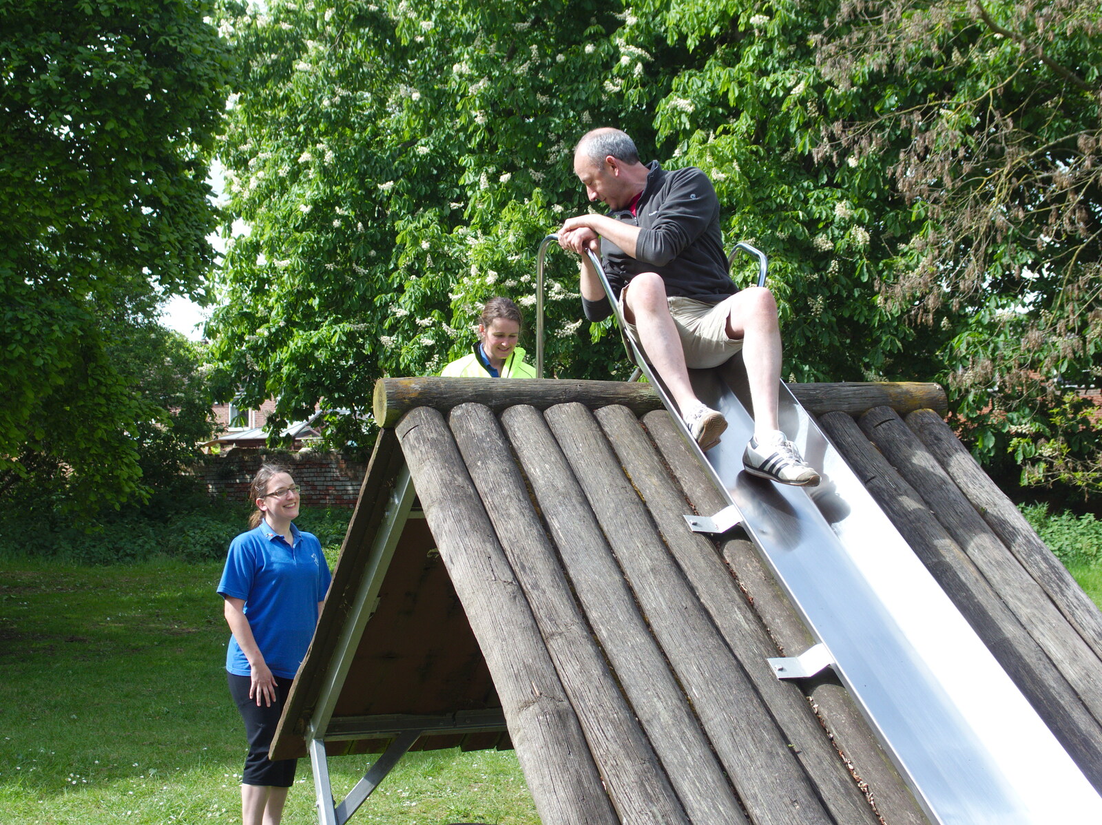 DH at the top of the slide from A Return to Bedford: the BSCC Annual Weekend Away, Shefford, Bedfordshire - 10th May 2014