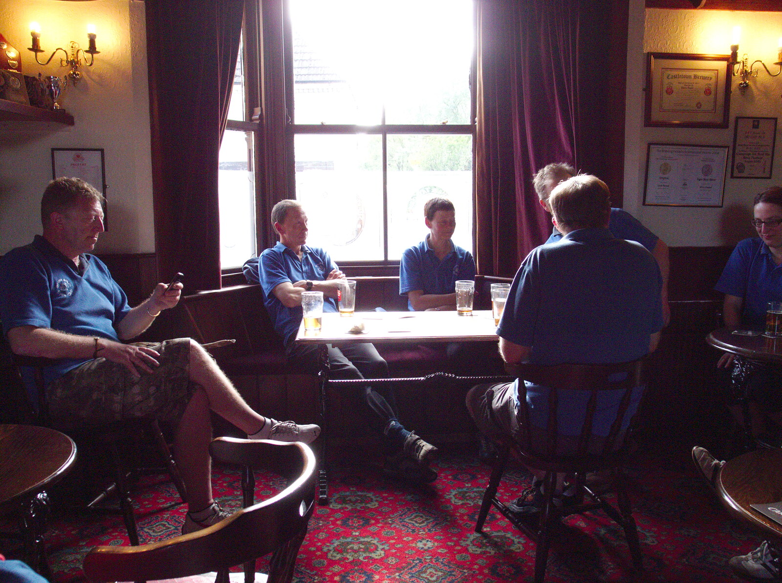 The gang  backlit by a bright window from A Return to Bedford: the BSCC Annual Weekend Away, Shefford, Bedfordshire - 10th May 2014