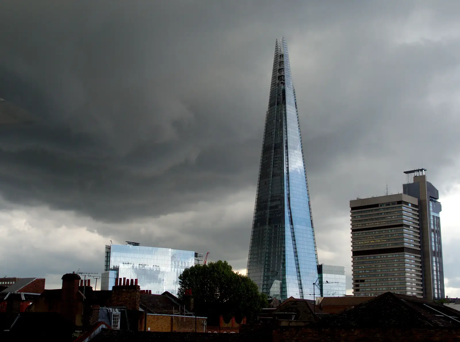 The Shard and some very dark skies over London, from The BSCC at The Crown, Bedfield, Suffolk - 15th May 2014