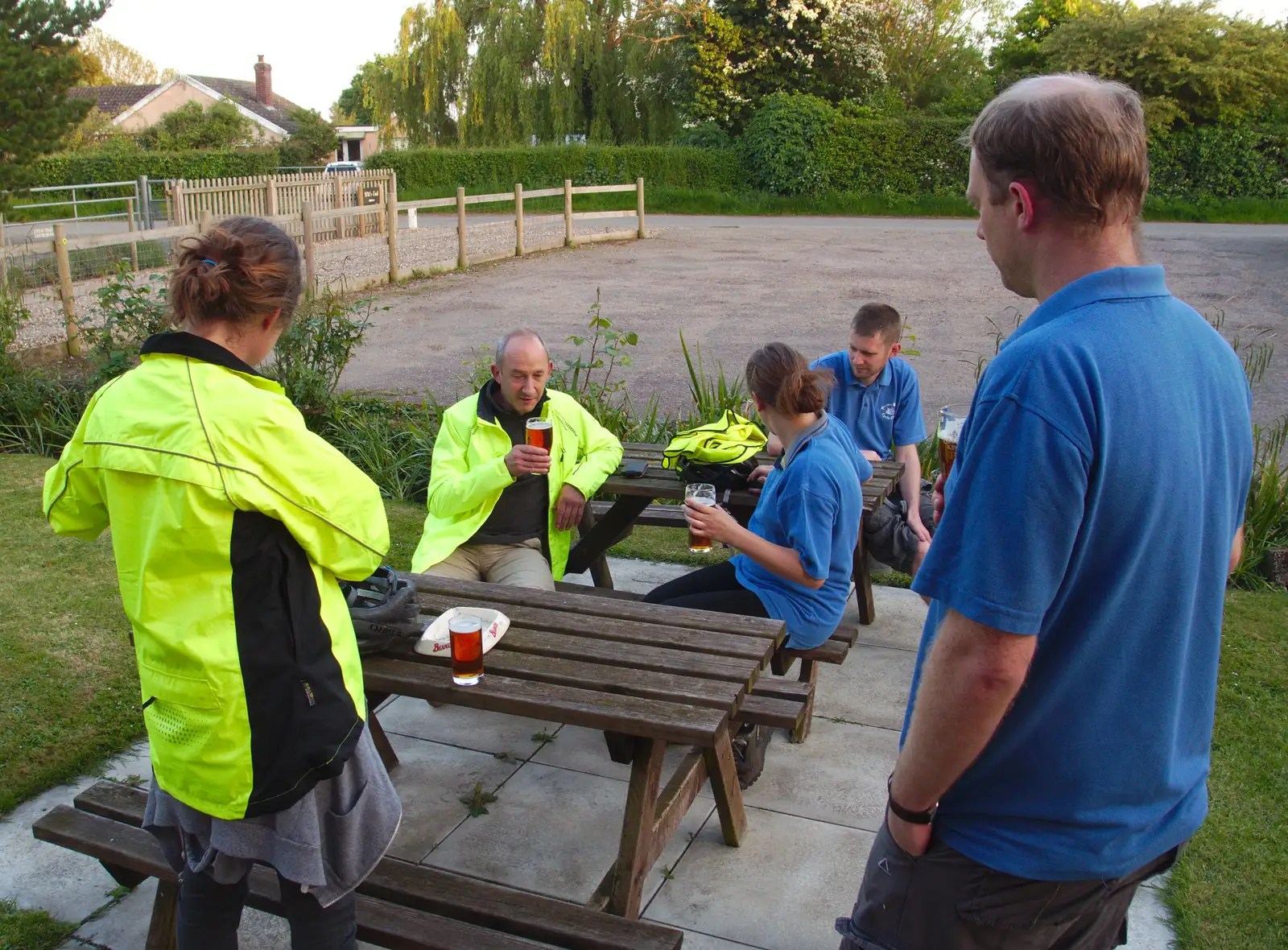 Time for a beer in the beer garden, from The BSCC at The Crown, Bedfield, Suffolk - 15th May 2014