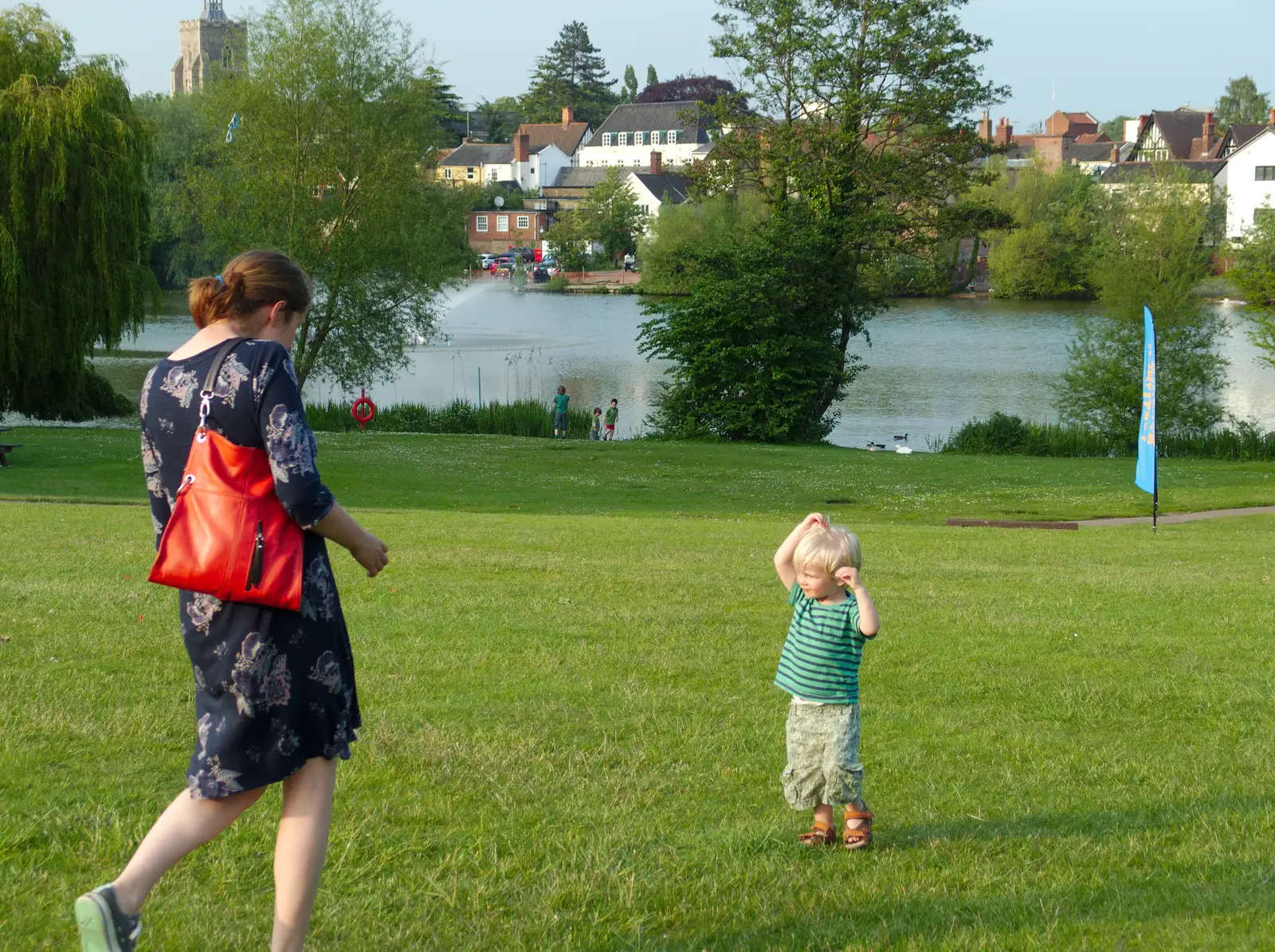 Isobel and Harry near the Mere, from A Family Fun Day on the Park, Diss, Norfolk - 16th May 2014