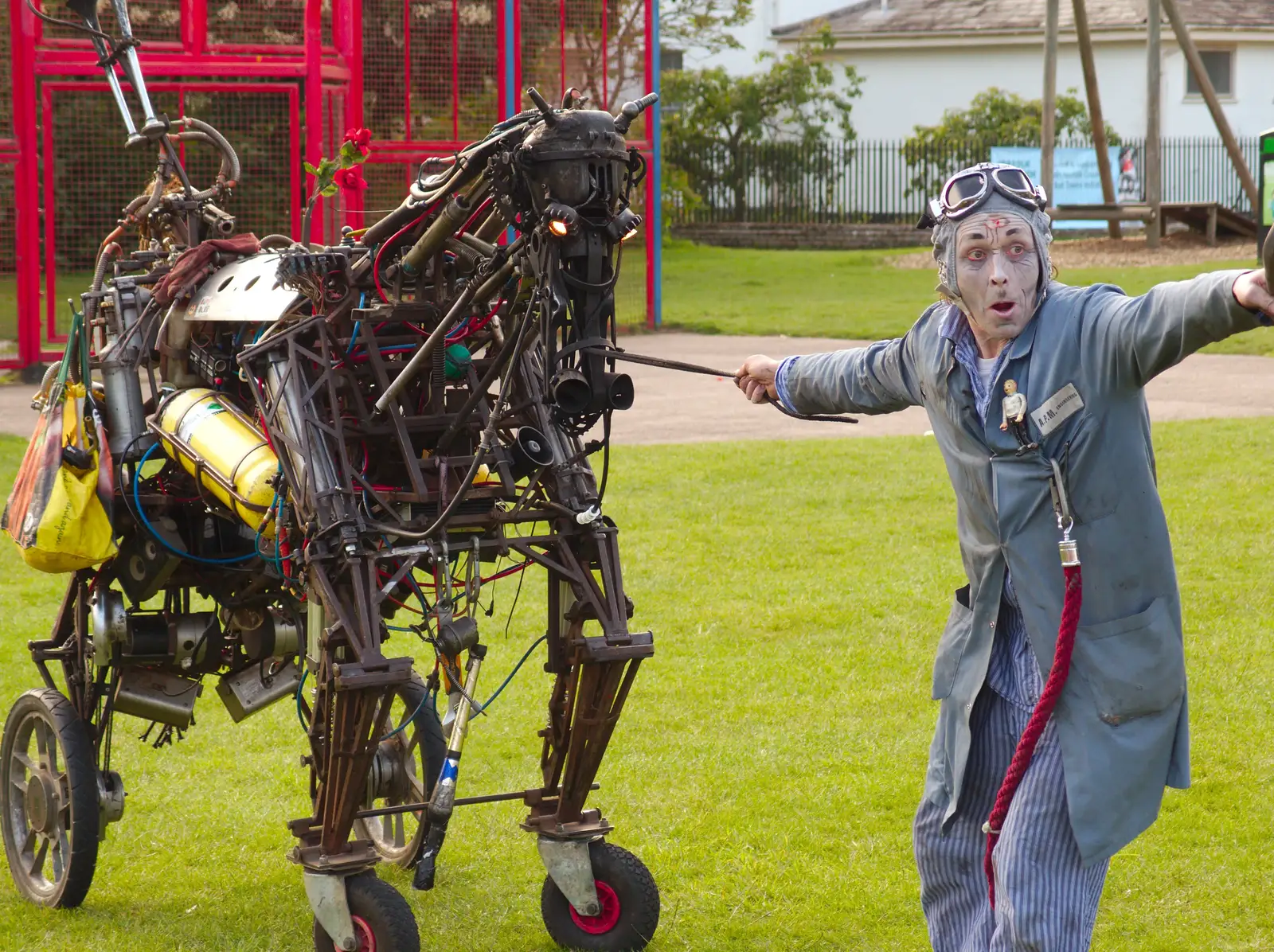 The horse is pulled over to the audience, from A Family Fun Day on the Park, Diss, Norfolk - 16th May 2014