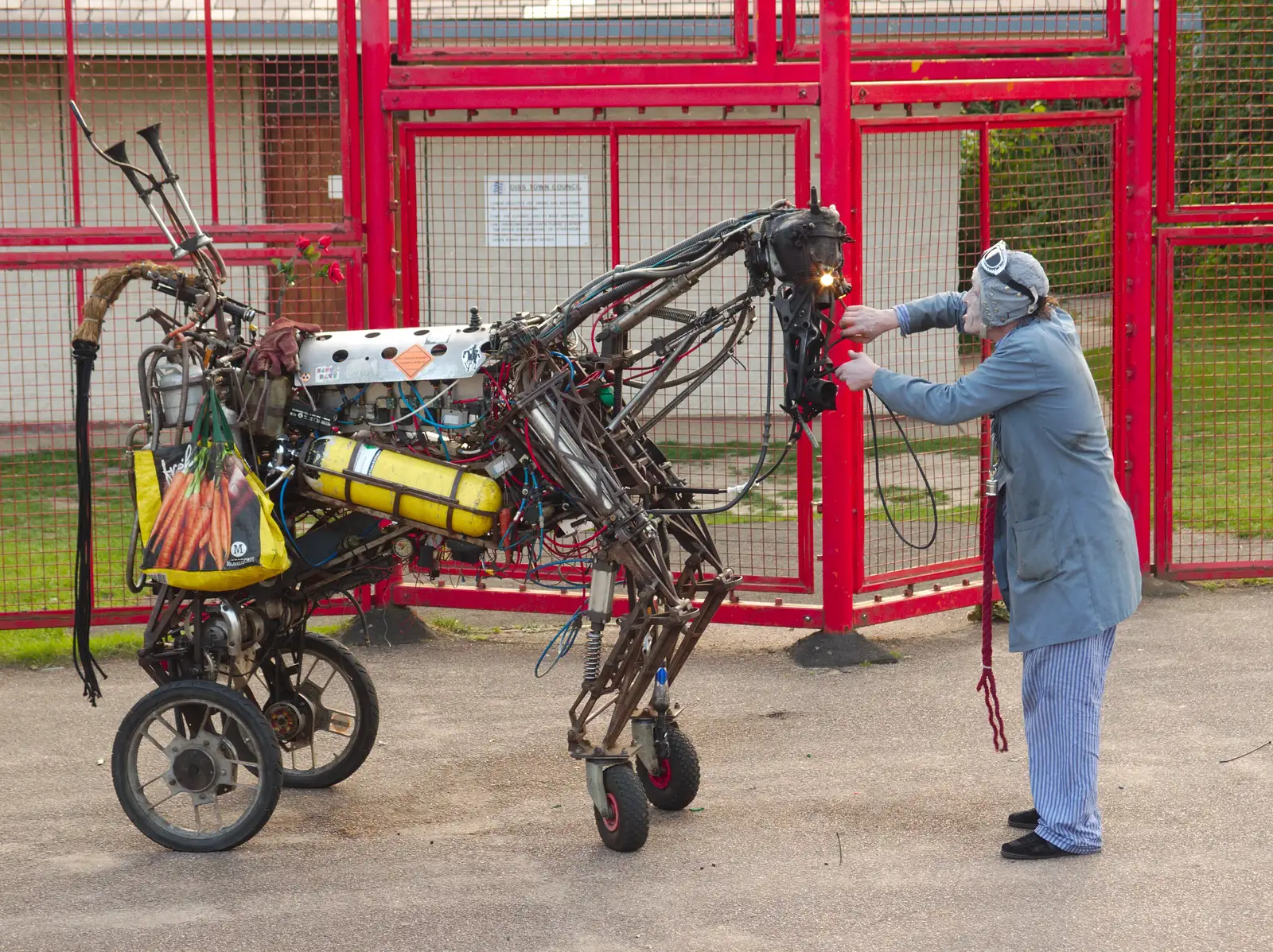 Shenanigans with the horse on the basketball square, from A Family Fun Day on the Park, Diss, Norfolk - 16th May 2014