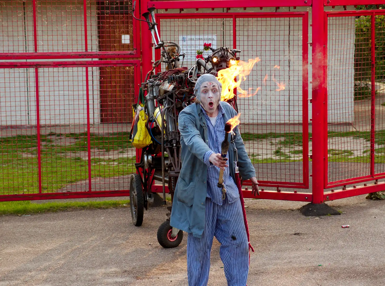 A flaming stick, from A Family Fun Day on the Park, Diss, Norfolk - 16th May 2014