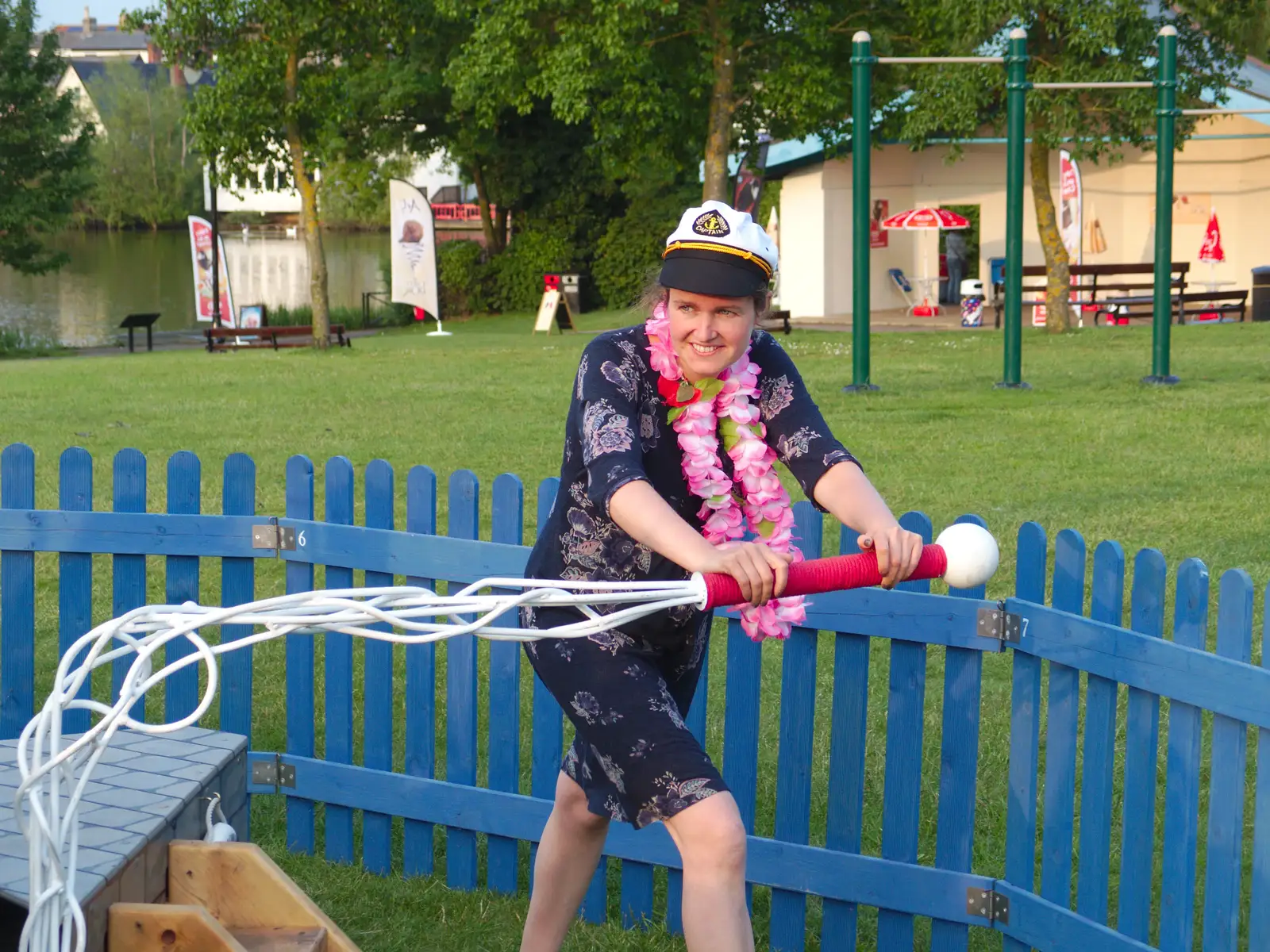 Isobel has a go at pushing, from A Family Fun Day on the Park, Diss, Norfolk - 16th May 2014