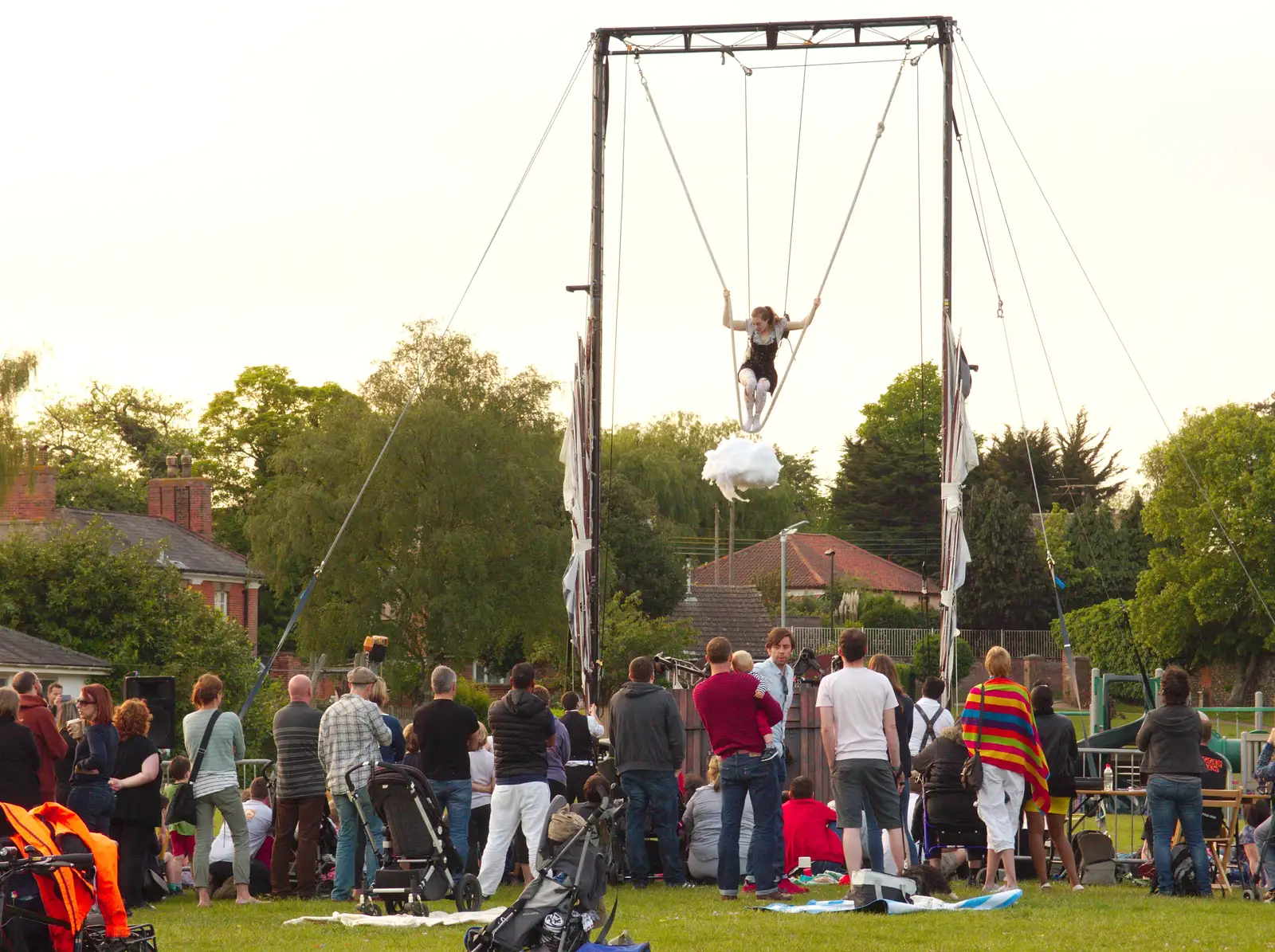 Some high-wire acrobatics occurs, from A Family Fun Day on the Park, Diss, Norfolk - 16th May 2014