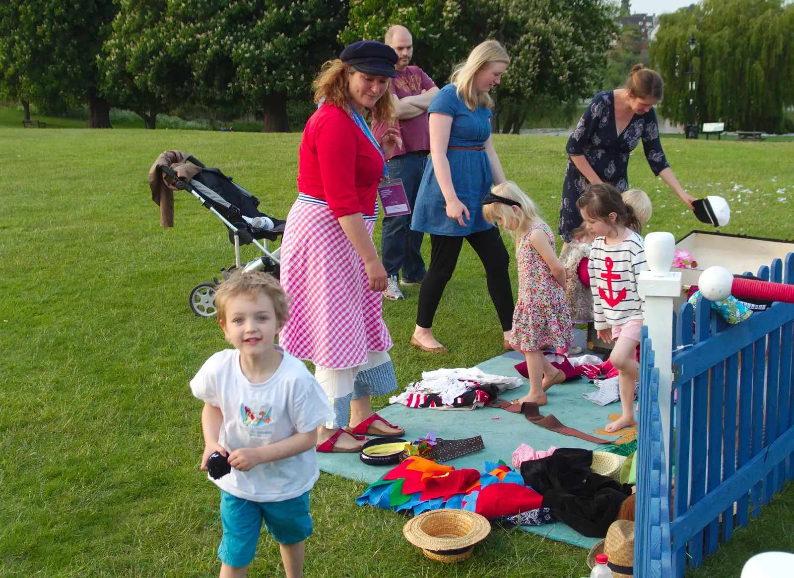 Fred drops his dressing-up off, from A Family Fun Day on the Park, Diss, Norfolk - 16th May 2014