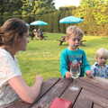 Isobel, Fred and Harry in the topiary garden, Thornham Four Horseshoes, and the Oaksmere, Brome, Suffolk - 17th May 2014