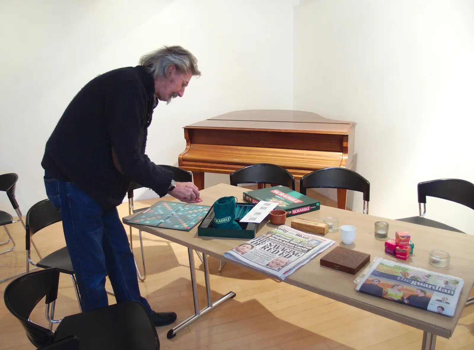 Rob finds a Scrabble board, from The BBs Play Scrabble at Wingfield Barns, Wingfield, Suffolk - 24th May 2014