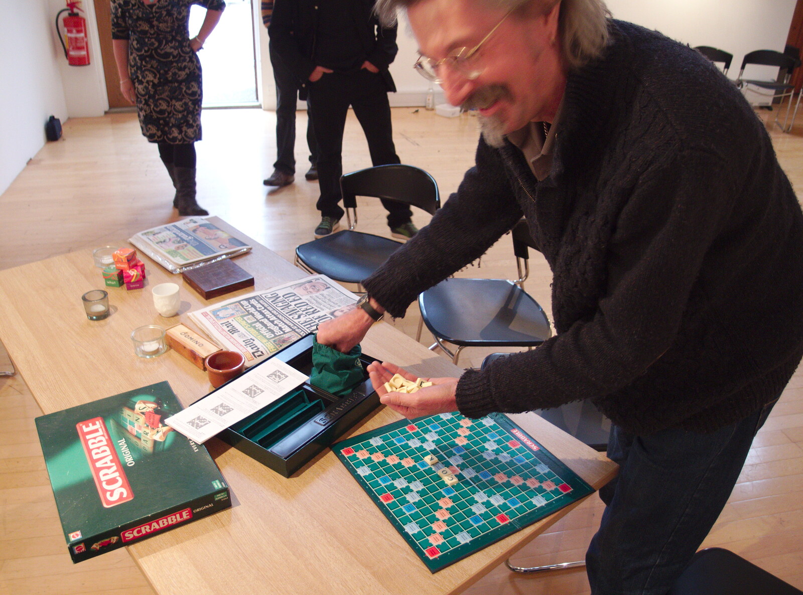 Rob gets all the Scrabble tiles out from The BBs Play Scrabble at Wingfield Barns, Wingfield, Suffolk - 24th May 2014