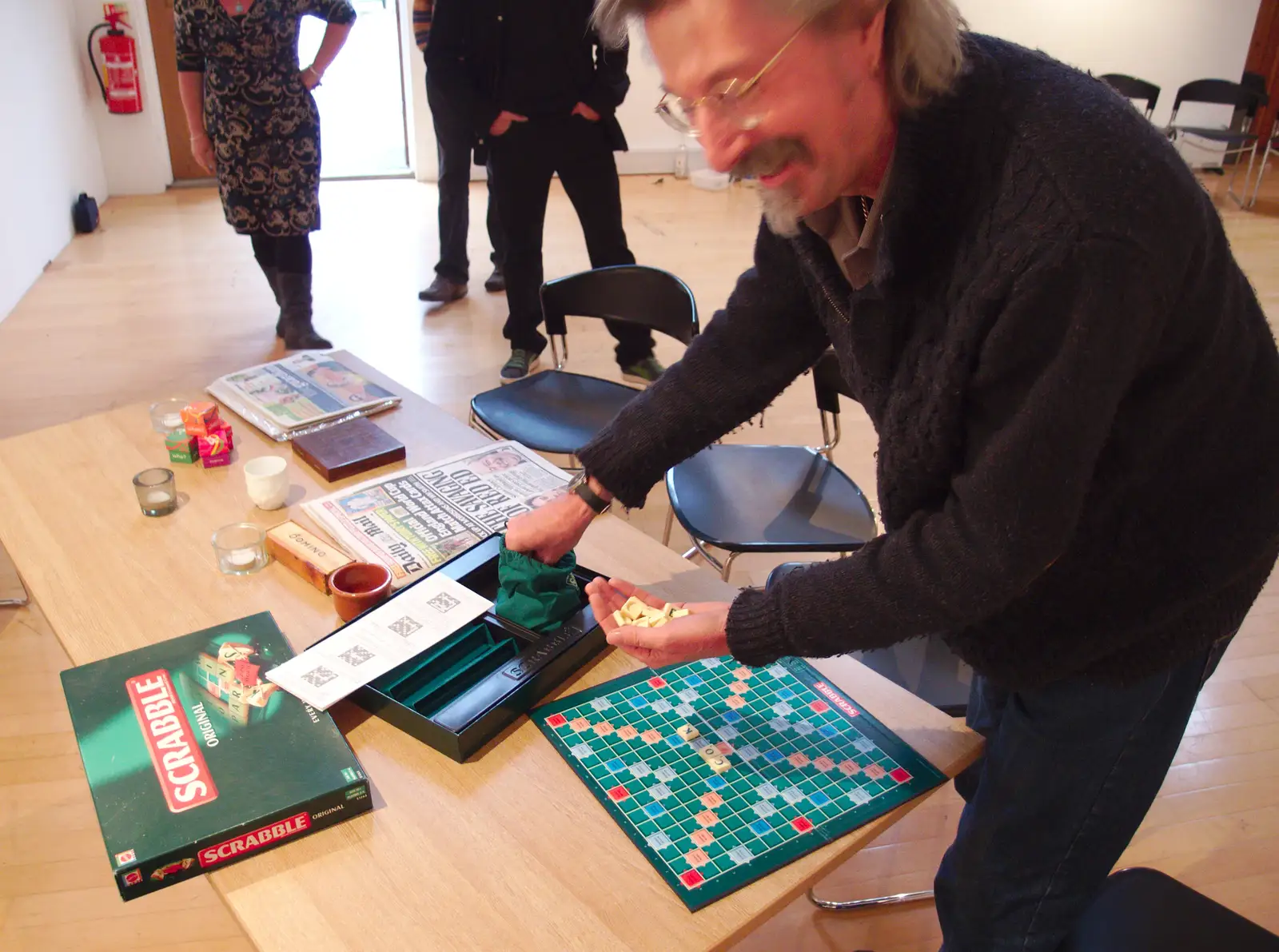 Rob gets all the Scrabble tiles out, from The BBs Play Scrabble at Wingfield Barns, Wingfield, Suffolk - 24th May 2014