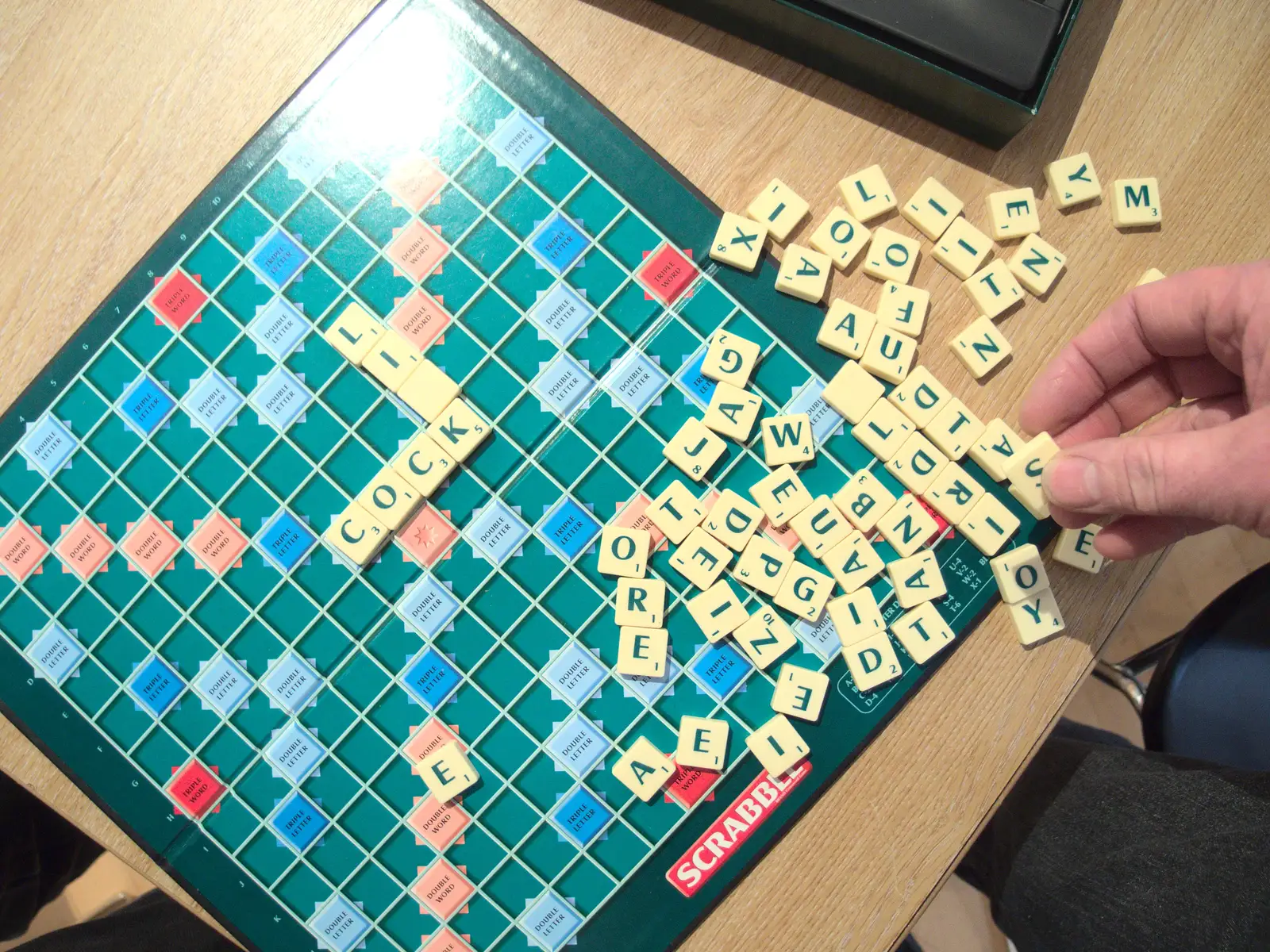 The tiles are all spread out, from The BBs Play Scrabble at Wingfield Barns, Wingfield, Suffolk - 24th May 2014