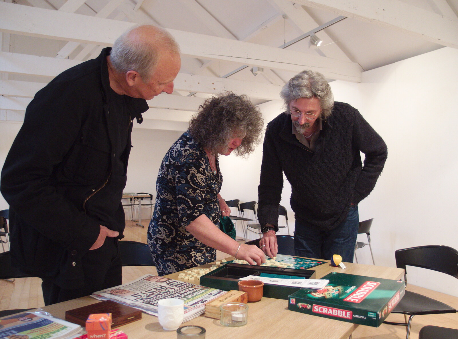Jo makes another word from The BBs Play Scrabble at Wingfield Barns, Wingfield, Suffolk - 24th May 2014