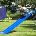 Fred hurls himself off a slide, A "Not a Birthday Party" Barbeque, Brome, Suffolk - 25th May 2014