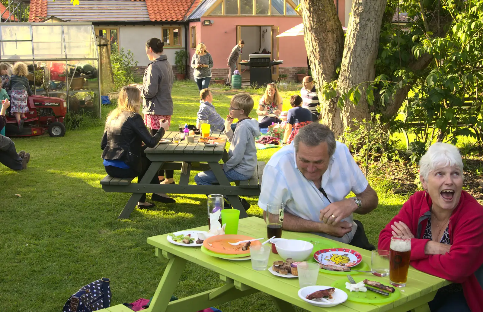 Spammy has a laff, from A "Not a Birthday Party" Barbeque, Brome, Suffolk - 25th May 2014