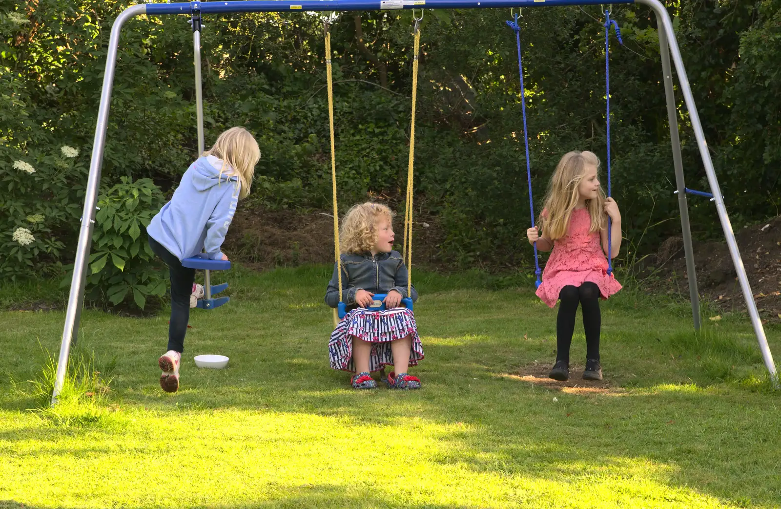 Rosie and Jessica on the swing, from A "Not a Birthday Party" Barbeque, Brome, Suffolk - 25th May 2014