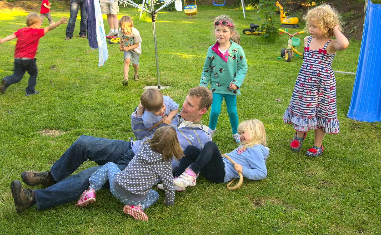 Mikey P gets in to a bit of a Sprog Pile, from A "Not a Birthday Party" Barbeque, Brome, Suffolk - 25th May 2014