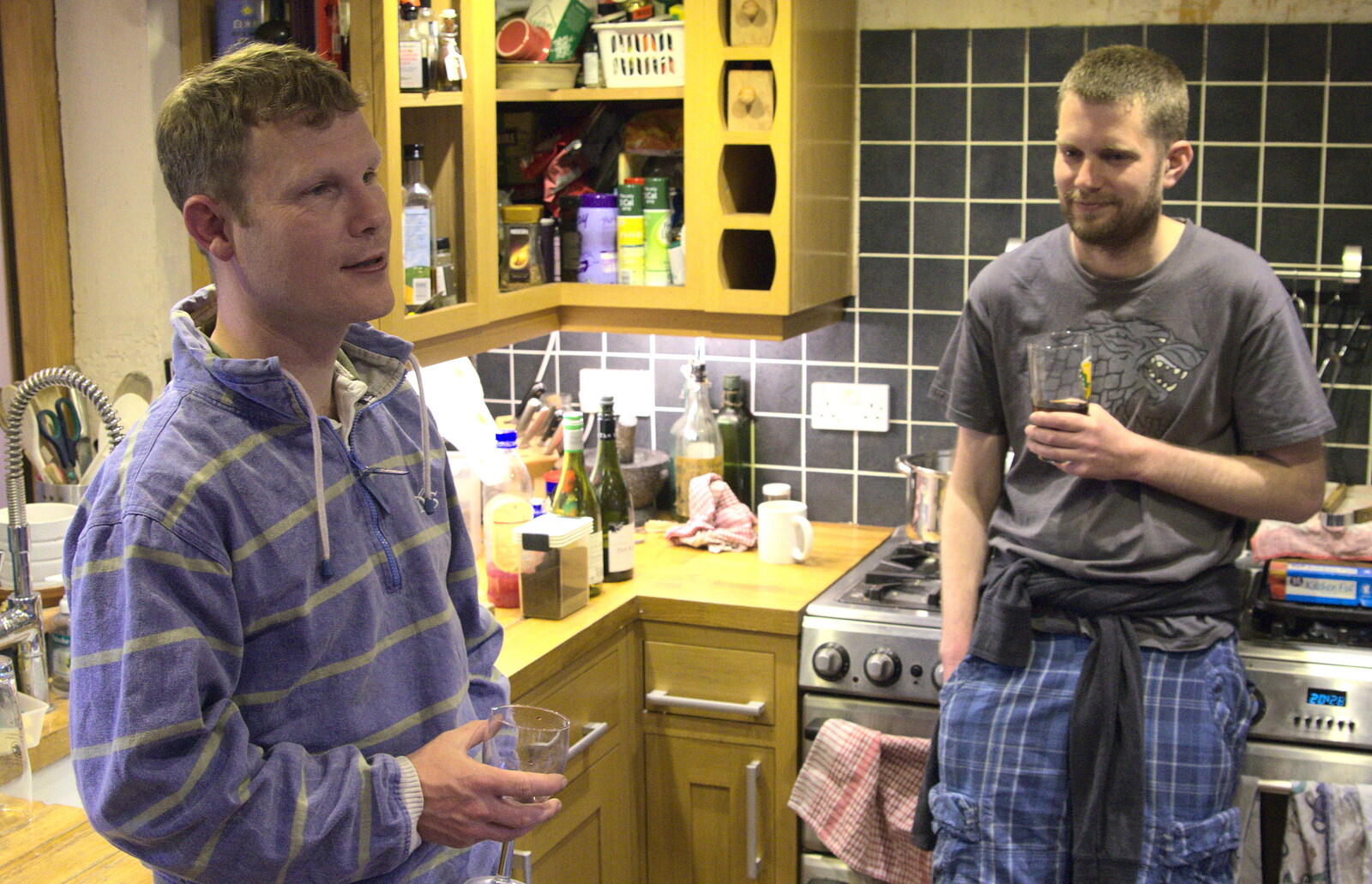 Mikey and The Boy Phil in the kitchen from A "Not a Birthday Party" Barbeque, Brome, Suffolk - 25th May 2014