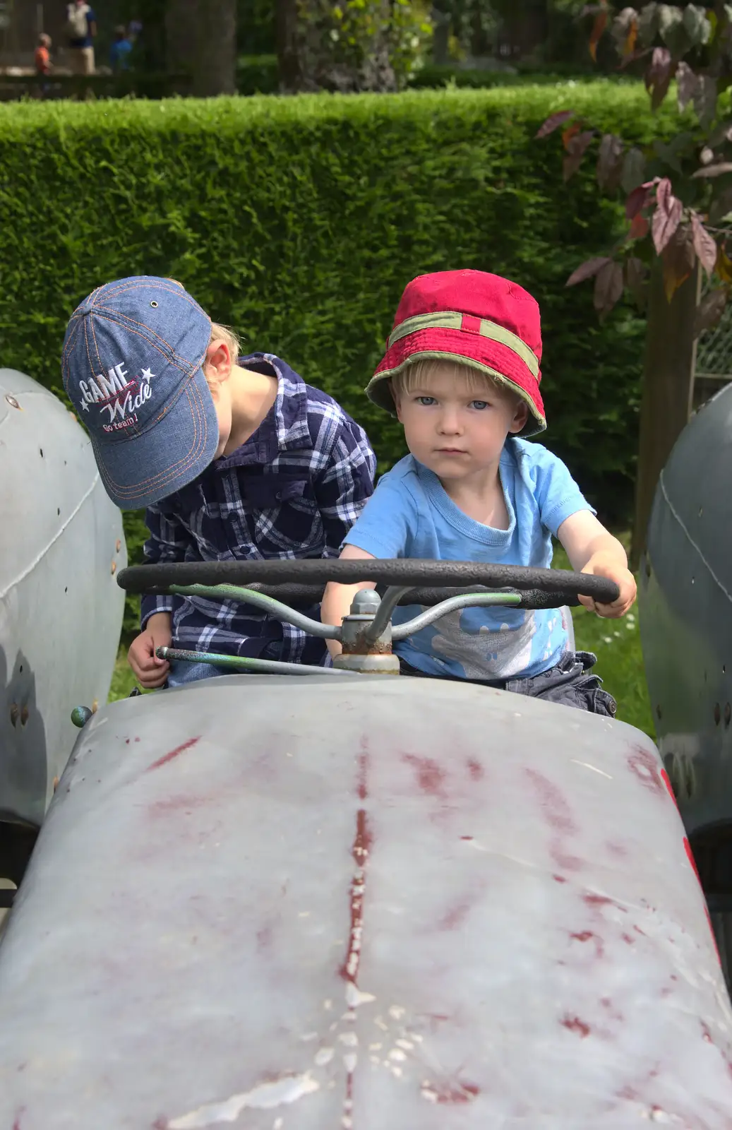 The boys wrestle for control, from A Birthday Trip to the Zoo, Banham, Norfolk - 26th May 2014