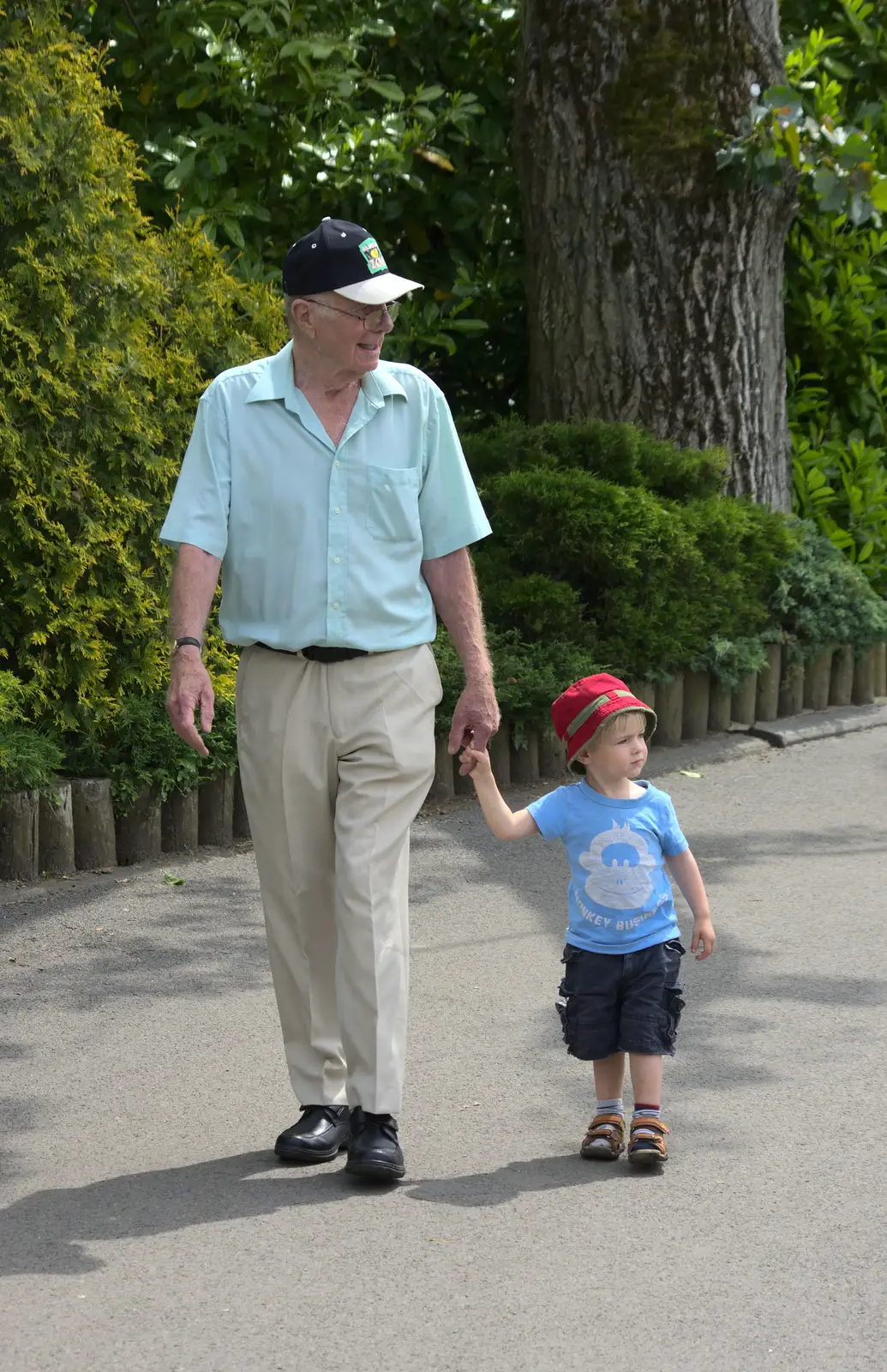 Grandad and Harry walk around, from A Birthday Trip to the Zoo, Banham, Norfolk - 26th May 2014