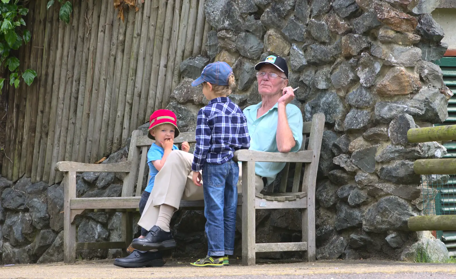 Grandad's got a fag on as the boys hang around, from A Birthday Trip to the Zoo, Banham, Norfolk - 26th May 2014