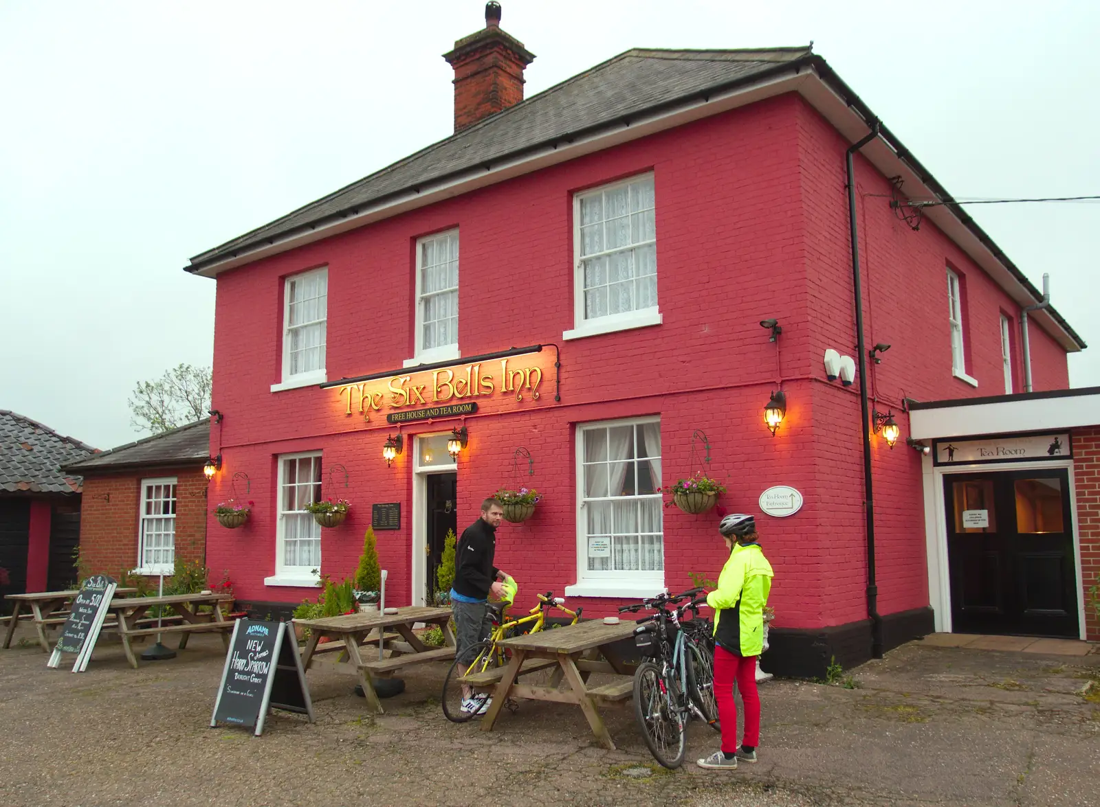 The Boy Phil and Isobel outside the Six Bells, from The BSCC at the Railway Tavern, Mellis, Suffolk - 28th May 2014