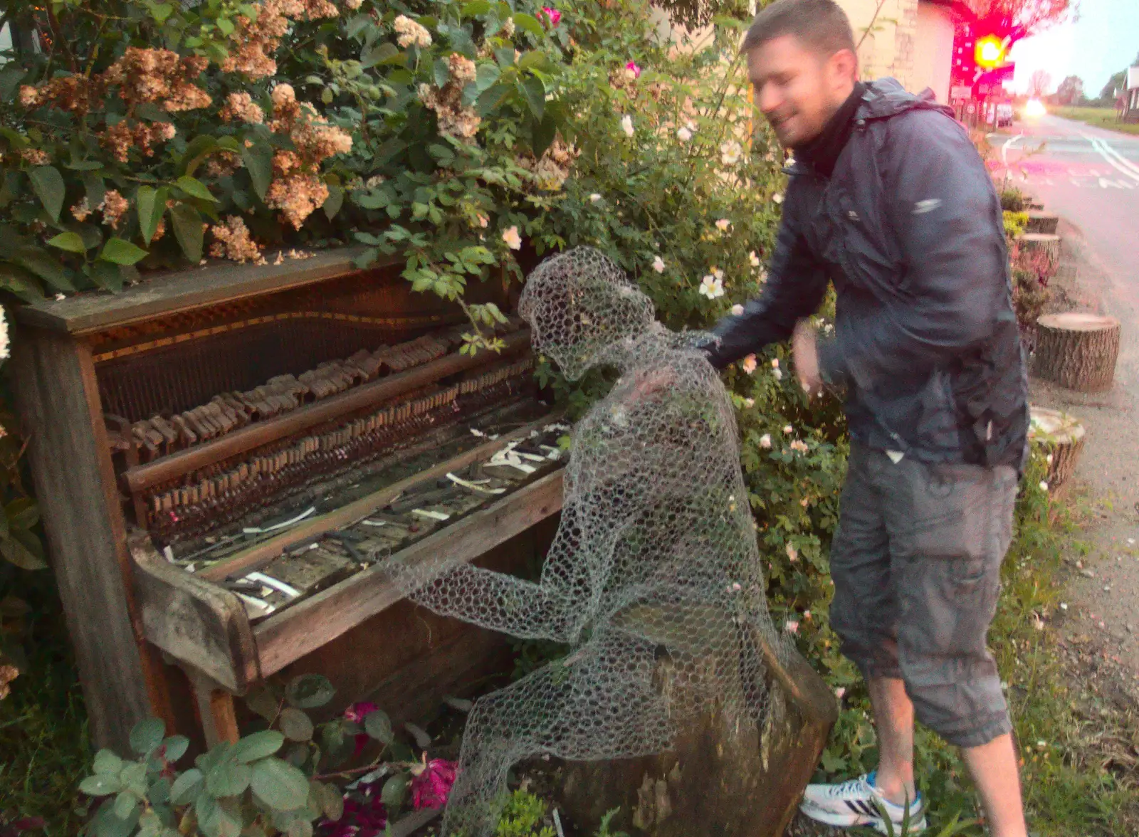 The Boy Phil gives the piano a poke, from The BSCC at the Railway Tavern, Mellis, Suffolk - 28th May 2014