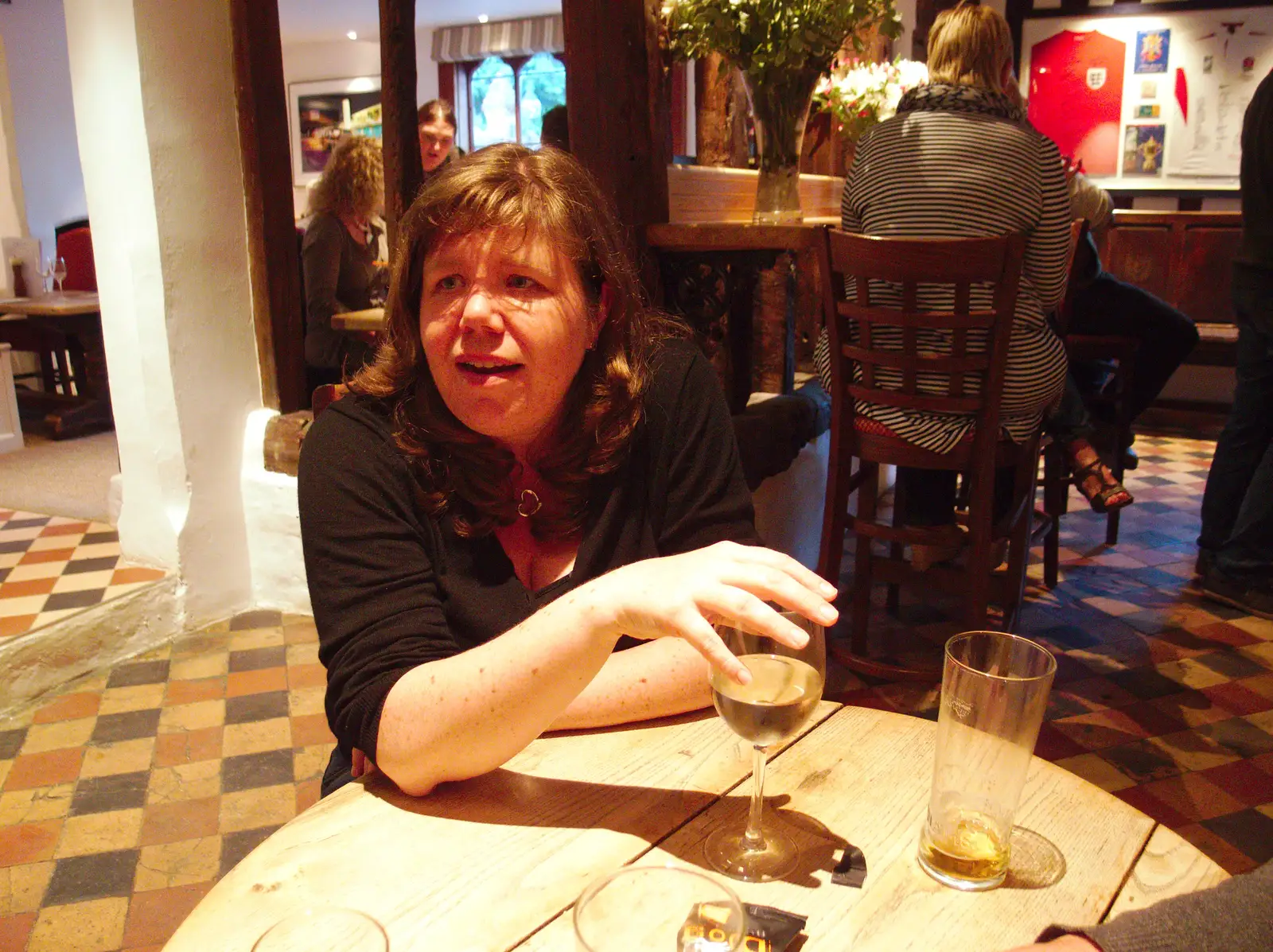 Sis with a glass of white wine, from Sis and Matt Visit, Suffolk and Norfolk - 31st May 2014