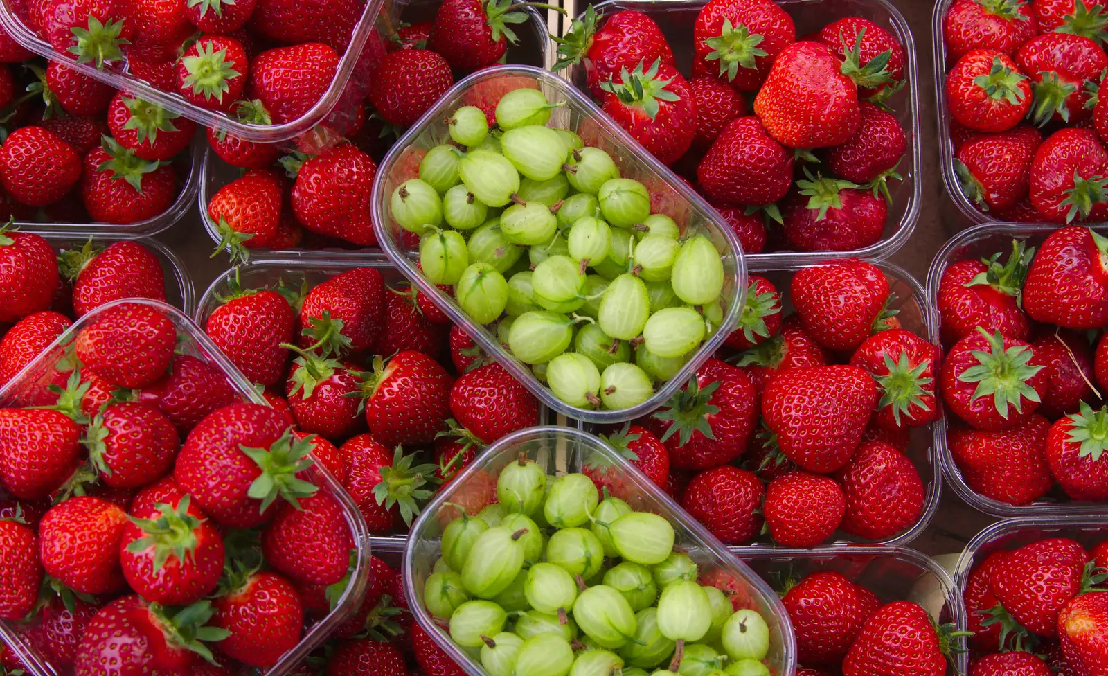 A nice contrast of strawberries and gooseberries, from Sis and Matt Visit, Suffolk and Norfolk - 31st May 2014