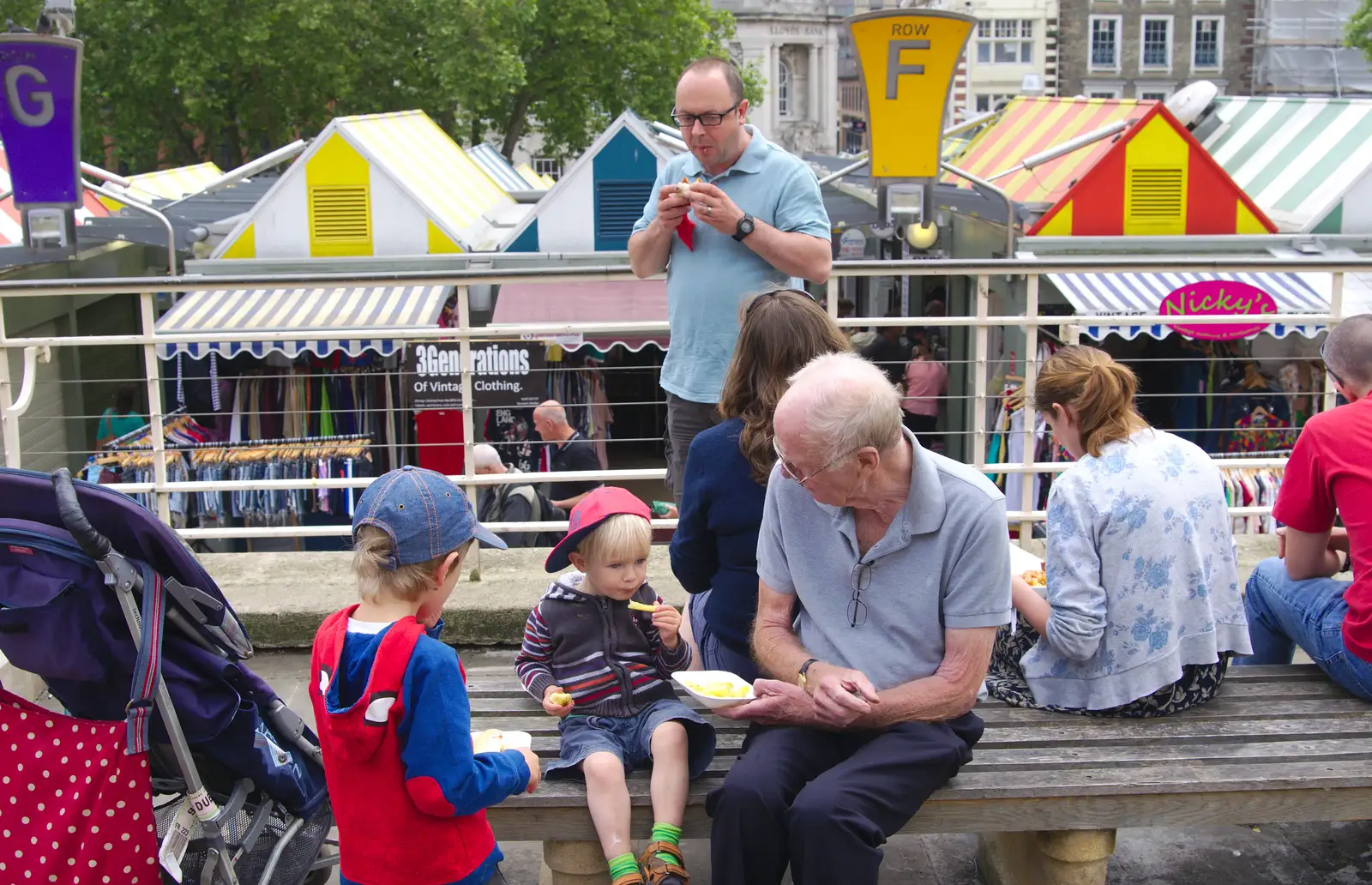 We eat some street food at the top of the market, from Sis and Matt Visit, Suffolk and Norfolk - 31st May 2014