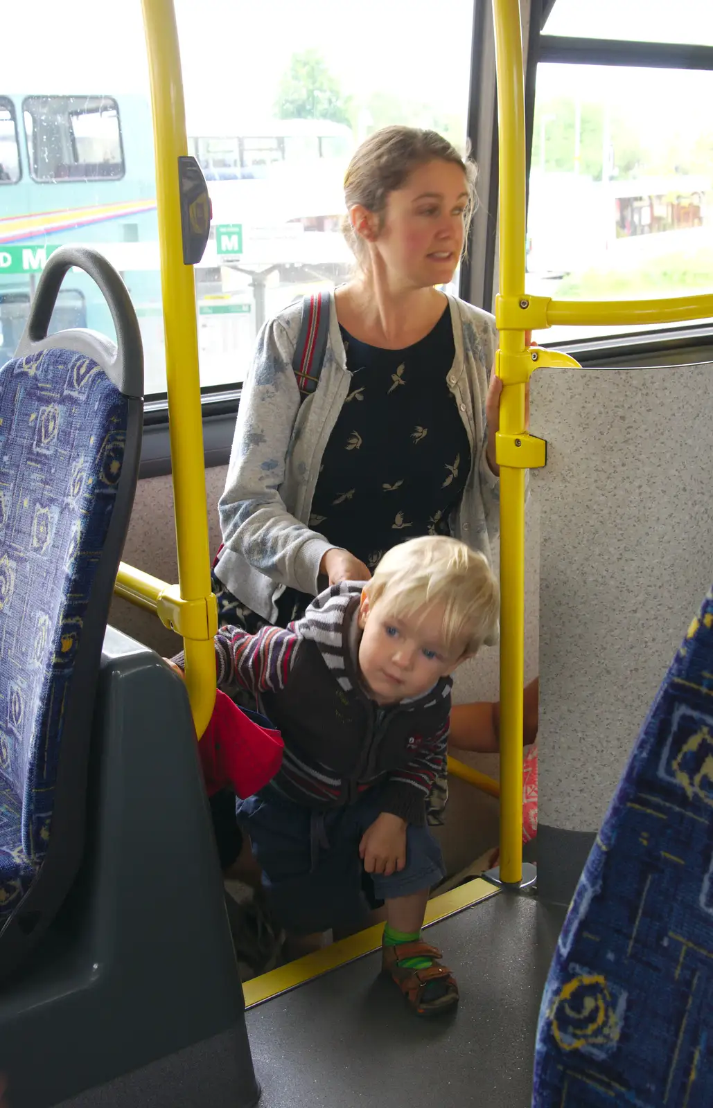 Isobel and Harry on the bus, from Sis and Matt Visit, Suffolk and Norfolk - 31st May 2014