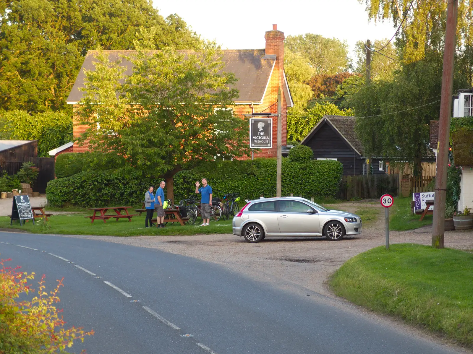 The Victoria's beer garden from up the road, from The BSCC at the Victoria, Earl Soham, Suffolk - 5th June 2014