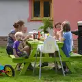 Harry looks over from the picnic bench, Isobel's Race For Life, Chantry Park, Ipswich - 11th June 2014