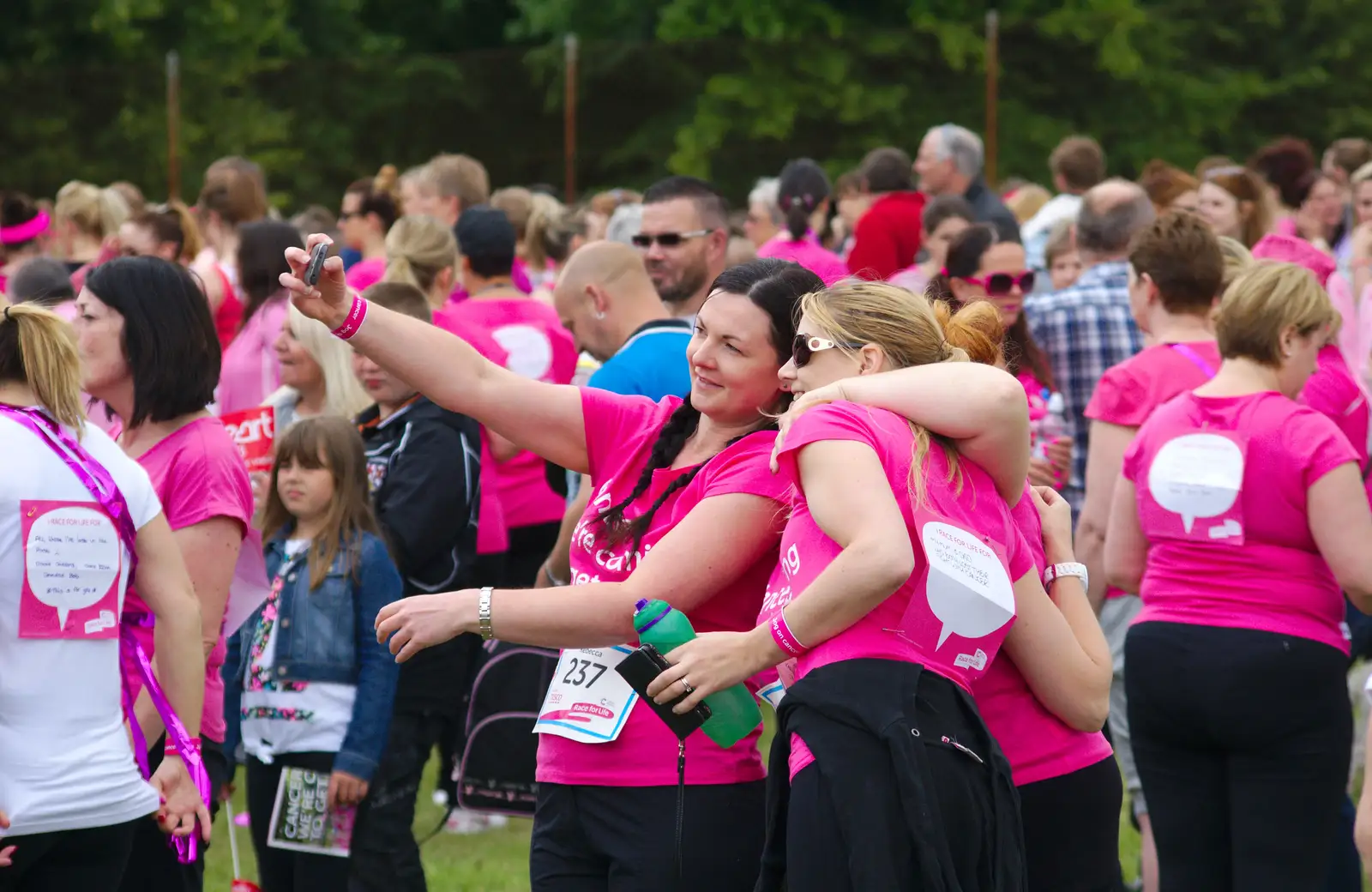 A selfie occurs, from Isobel's Race For Life, Chantry Park, Ipswich - 11th June 2014