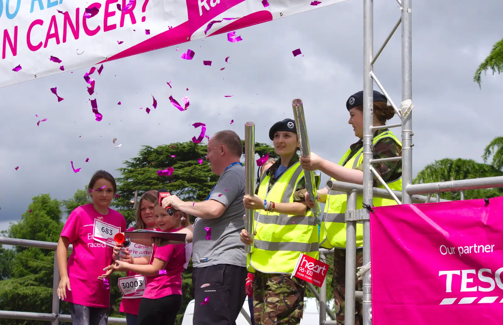 The Air Cadets set off some party-poppers, from Isobel's Race For Life, Chantry Park, Ipswich - 11th June 2014