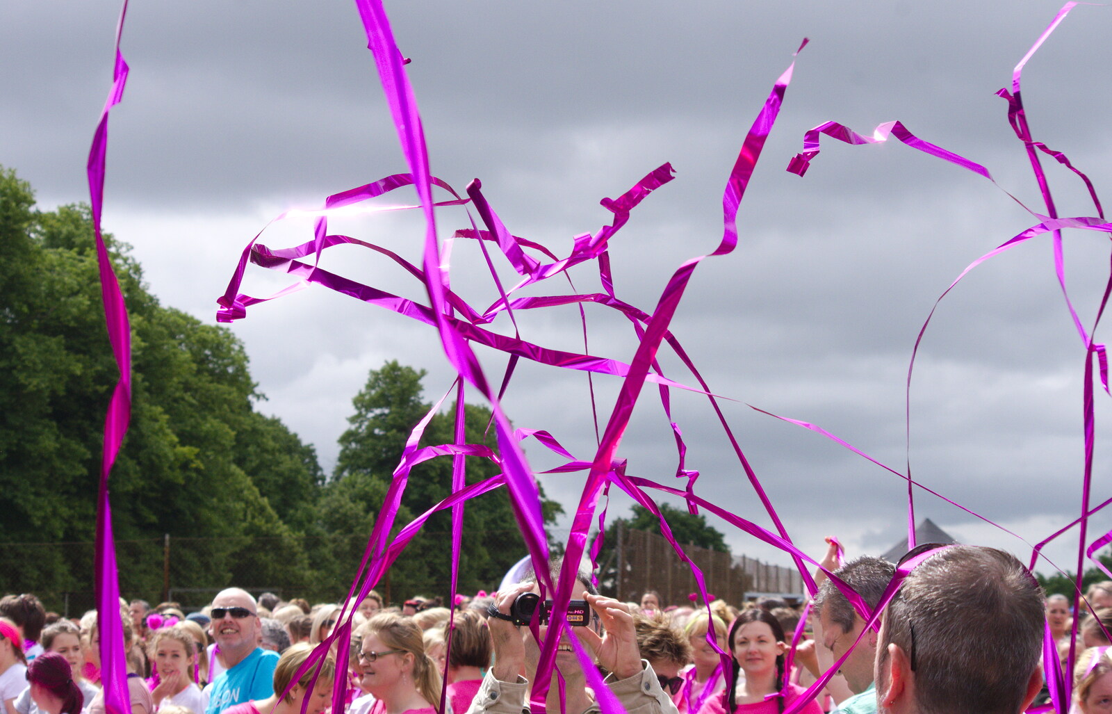 Streamers fly through the air from Isobel's Race For Life, Chantry Park, Ipswich - 11th June 2014