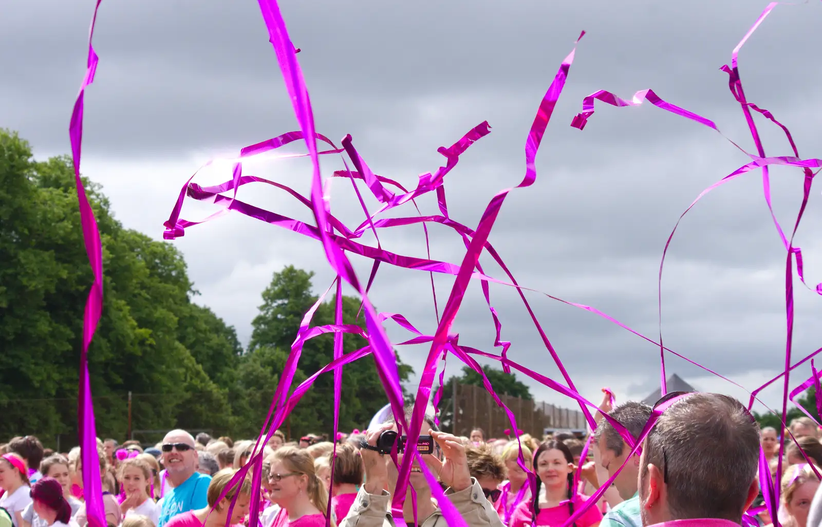 Streamers fly through the air, from Isobel's Race For Life, Chantry Park, Ipswich - 11th June 2014