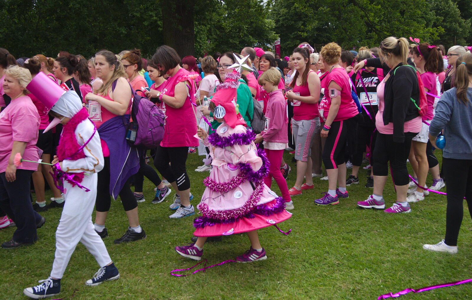 A girl in a Christmas Tree costume from Isobel's Race For Life, Chantry Park, Ipswich - 11th June 2014