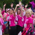 A bunch of 'pink ladies' wave, Isobel's Race For Life, Chantry Park, Ipswich - 11th June 2014