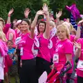 A bunch of 'pink ladies' wave, Isobel's Race For Life, Chantry Park, Ipswich - 11th June 2014