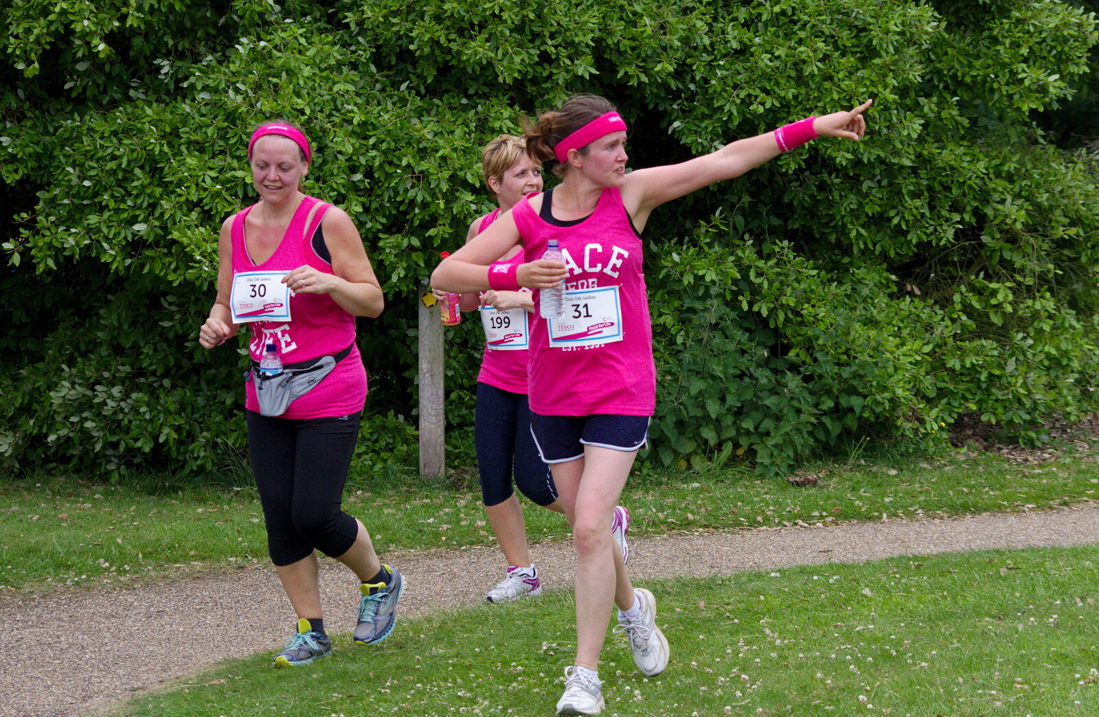 Isobel points to Fred in a tree from Isobel's Race For Life, Chantry Park, Ipswich - 11th June 2014