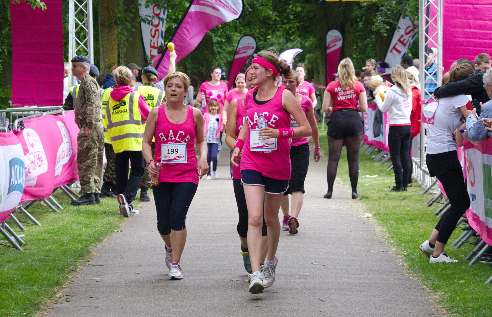 Isobel and the SW Ladies cross the line from Isobel's Race For Life, Chantry Park, Ipswich - 11th June 2014