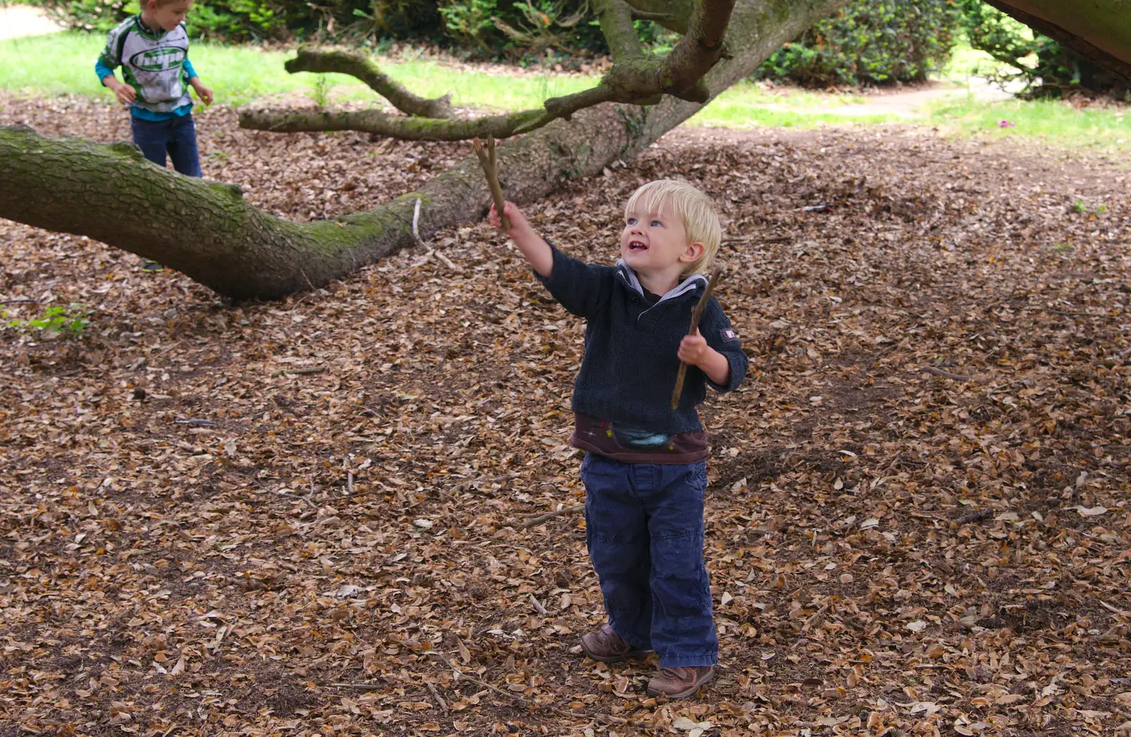 Harry waves sticks around, from Isobel's Race For Life, Chantry Park, Ipswich - 11th June 2014