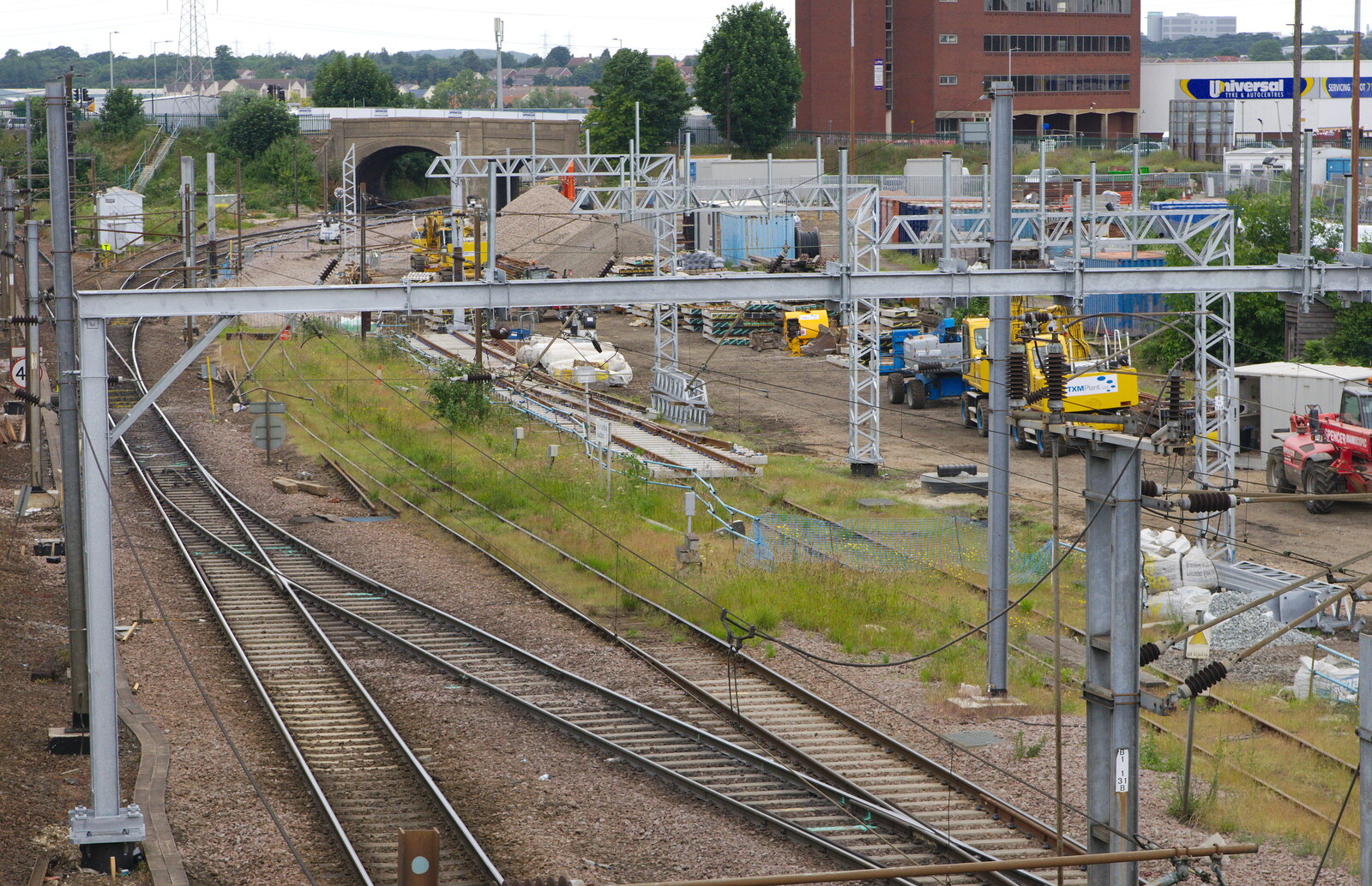 New overhead line gantries are being installed from Isobel's Race For Life, Chantry Park, Ipswich - 11th June 2014